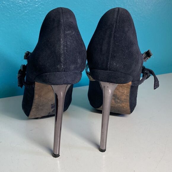 L. A. M. B. Gwen Stefani Womens Size 8 Black Leather Spike 4" Heels 1" Platform - Picture 3 of 16